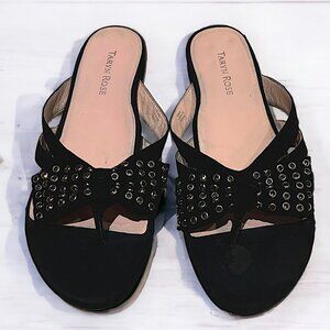 Taryn Rose Ilana Black Suede Sandals Slides Size 10